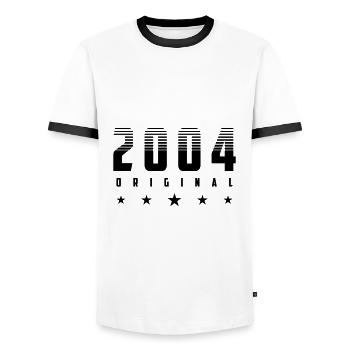 Original 2004 Geburtsjahr | Farbe änderbar - Männer Kontrast-T-Shirt - Weiß/Schwarz - Vorne - AI Model Female 172 light (172cm) & AI Model Male 178 dark (178cm)