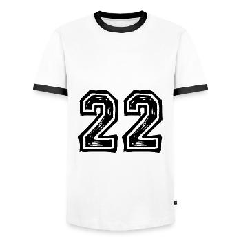 22 Nombre de maillot - T-shirt contrasté Homme - blanc/noir - Devant - AI Model Female 172 light (172cm) & AI Model Male 178 dark (178cm)