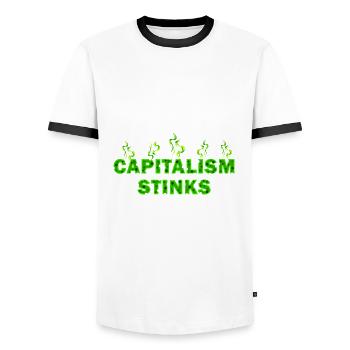 Le capitalisme pue - T-shirt contrasté Homme - blanc/noir - Devant - AI Model Female 172 light (172cm) & AI Model Male 178 dark (178cm)