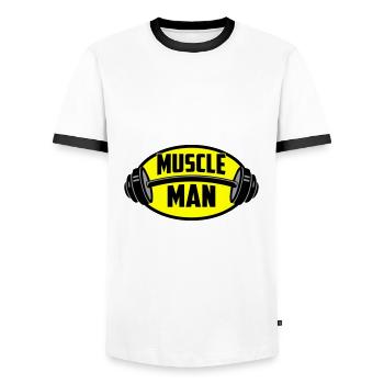 Farben änderbar | Muscle Man Logo - Männer Kontrast-T-Shirt - Weiß/Schwarz - Vorne - AI Model Female 172 light (172cm) & AI Model Male 178 dark (178cm)