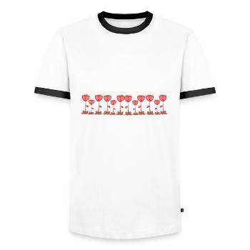 ligne fleurs roses ligne rouge - T-shirt contrasté Homme - blanc/noir - Devant - AI Model Female 172 light (172cm) & AI Model Male 178 dark (178cm)