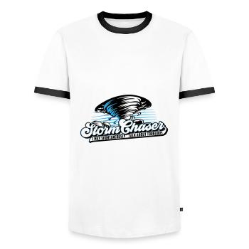 Colors can be changed | Storm Hunter Tornadoes Weather - Men's Ringer Shirt - white/black - Front - AI Model Female 172 light (172cm) & AI Model Male 178 dark (178cm)