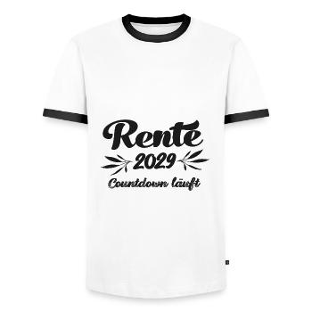 Rentner 2029 Countdown läuft Rente 2029 Ruhestand - Männer Kontrast-T-Shirt - Weiß/Schwarz - Vorne - AI Model Female 172 light (172cm) & AI Model Male 178 dark (178cm)