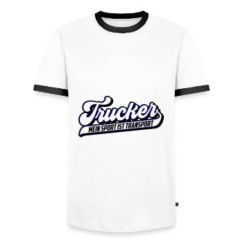 Trucker Mein Sport ist Transport | Farben änderbar - Männer Kontrast-T-Shirt - Weiß/Schwarz - Vorne - AI Model Female 172 light (172cm) & AI Model Male 178 dark (178cm)