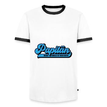 Farben änderbar | Papitän Papa Kapitän Vatertag - Männer Kontrast-T-Shirt - Weiß/Schwarz - Vorne - AI Model Female 172 light (172cm) & AI Model Male 178 dark (178cm)