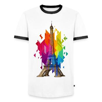 Paris Tour Eiffel France Ville Skyline Art - T-shirt contrasté Homme - blanc/noir - Devant - AI Model Female 172 light (172cm) & AI Model Male 178 dark (178cm)