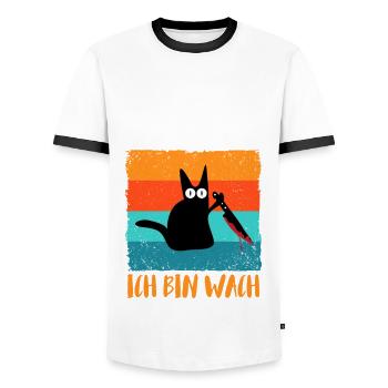 So, der tägliche Wahnsinn kann beginnen - Männer Kontrast-T-Shirt - Weiß/Schwarz - Vorne - AI Model Female 172 light (172cm) & AI Model Male 178 dark (178cm)