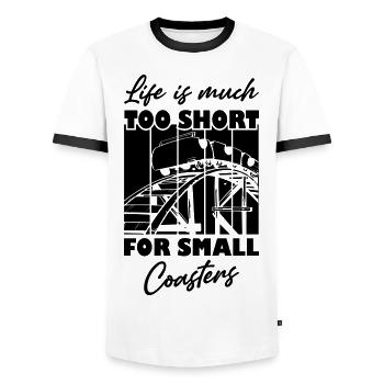 La vie est beaucoup trop courte pour les petits sous-verres - T-shirt contrasté Homme - blanc/noir - Devant - AI Model Female 172 light (172cm) & AI Model Male 178 dark (178cm)