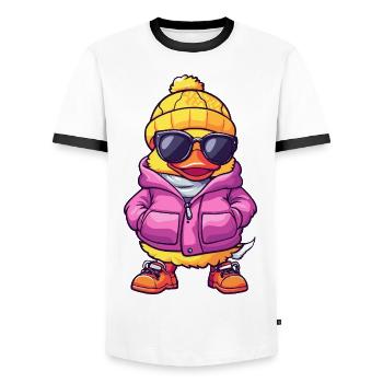 Ente Cool Comic - Männer Kontrast-T-Shirt - Weiß/Schwarz - Vorne - AI Model Female 172 light (172cm) & AI Model Male 178 dark (178cm)