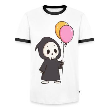 Mignon Faucheur avec des ballons - Design d’humour noir - T-shirt contrasté Homme - blanc/noir - Devant - AI Model Female 172 light (172cm) & AI Model Male 178 dark (178cm)