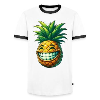 Ananas Frucht Sommer Cartoon Grinsen Süß Cool - Männer Kontrast-T-Shirt - Weiß/Schwarz - Vorne - AI Model Female 172 light (172cm) & AI Model Male 178 dark (178cm)