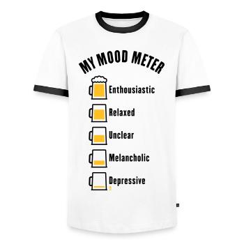 My Mood Meter (Beer Drinker / V1 / POS) - Men's Ringer Shirt - white/black - Front - AI Model Female 172 light (172cm) & AI Model Male 178 dark (178cm)