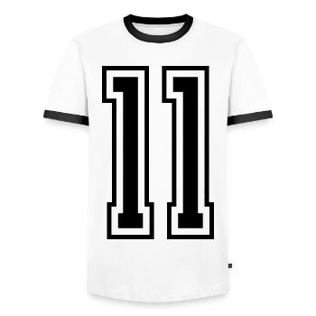 11 Numéro de numéro - T-shirt contrasté Homme - blanc/noir - Devant - AI Model Female 172 light (172cm) & AI Model Male 178 dark (178cm)