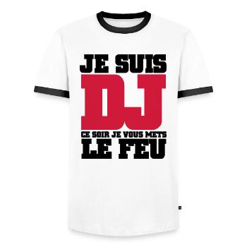 Je Suis DJ ce soir je vous mets le feu - T-shirt contrasté Homme - blanc/noir - Devant - AI Model Female 172 light (172cm) & AI Model Male 178 dark (178cm)