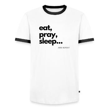 eat pray sleep / eat pray sleep gift idea - Men's Ringer Shirt - white/black - Front - AI Model Female 172 light (172cm) & AI Model Male 178 dark (178cm)