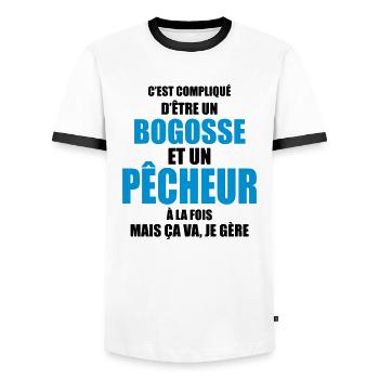 c'est compliqué d'être un bogosse et un pêcheur - T-shirt contrasté Homme - blanc/noir - Devant - AI Model Female 172 light (172cm) & AI Model Male 178 dark (178cm)