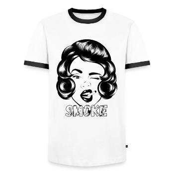 Fumée 4 - T-shirt contrasté Homme - blanc/noir - Devant - AI Model Female 172 light (172cm) & AI Model Male 178 dark (178cm)