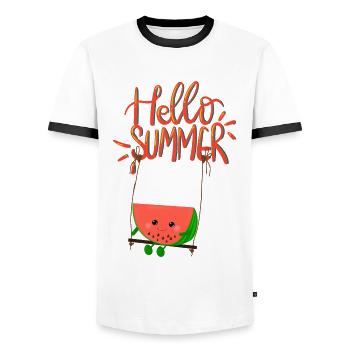Bonjour Melon d’été - T-shirt contrasté Homme - blanc/noir - Devant - AI Model Female 172 light (172cm) & AI Model Male 178 dark (178cm)