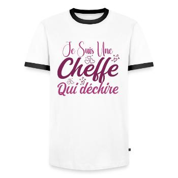 Je Suis Une Cheffe Qui Déchire - T-shirt contrasté Homme - blanc/noir - Devant - AI Model Female 172 light (172cm) & AI Model Male 178 dark (178cm)