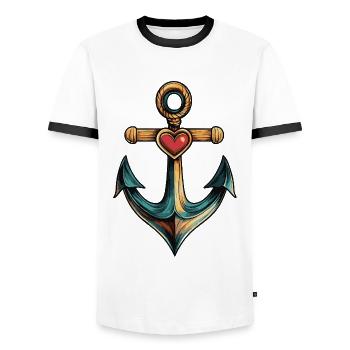 Anker Herz - Männer Kontrast-T-Shirt - Weiß/Schwarz - Vorne - AI Model Female 172 light (172cm) & AI Model Male 178 dark (178cm)
