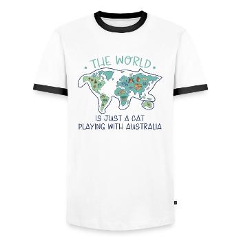 Les amoureux des chats drôles Le monde n’est qu’un chat - T-shirt contrasté Homme - blanc/noir - Devant - AI Model Female 172 light (172cm) & AI Model Male 178 dark (178cm)