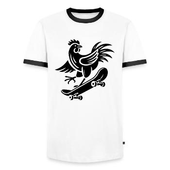 Chicken Rooster Hen Skater Silhouette Minimalist - Men's Ringer Shirt - white/black - Front - AI Model Female 172 light (172cm) & AI Model Male 178 dark (178cm)