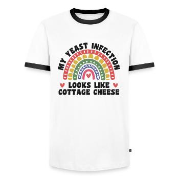 Meine Hefeinfektion, lustig, fies, erwachsener Humor - Männer Kontrast-T-Shirt - Weiß/Schwarz - Vorne - AI Model Female 172 light (172cm) & AI Model Male 178 dark (178cm)