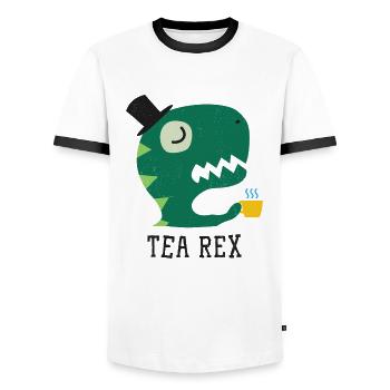 Tea Rex - Funny Dino - T-Rex - Männer Kontrast-T-Shirt - Weiß/Schwarz - Vorne - AI Model Female 172 light (172cm) & AI Model Male 178 dark (178cm)