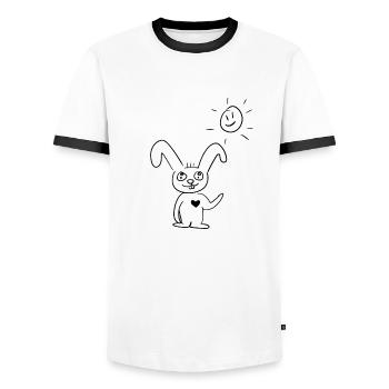 Good morning - Men's Ringer Shirt - white/black - Front - AI Model Female 172 light (172cm) & AI Model Male 178 dark (178cm)