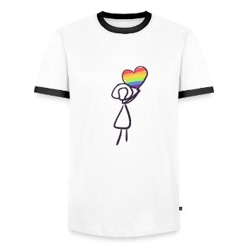 Cœur arc-en-ciel LGBT - T-shirt contrasté Homme - blanc/noir - Devant - AI Model Female 172 light (172cm) & AI Model Male 178 dark (178cm)