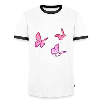 papillons roses papillon motif rose - T-shirt contrasté Homme - blanc/noir - Devant - AI Model Female 172 light (172cm) & AI Model Male 178 dark (178cm)