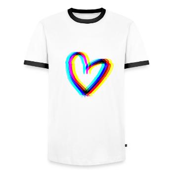 heart effect 3d symbol love - Men's Ringer Shirt - white/black - Front - AI Model Female 172 light (172cm) & AI Model Male 178 dark (178cm)