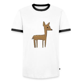 small deer animal symbol cartoon - Men's Ringer Shirt - white/black - Front - AI Model Female 172 light (172cm) & AI Model Male 178 dark (178cm)