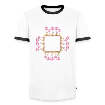 square frame flowers natural square - Men's Ringer Shirt - white/black - Front - AI Model Female 172 light (172cm) & AI Model Male 178 dark (178cm)
