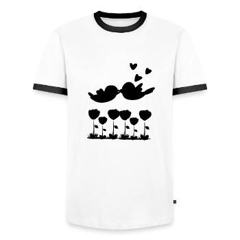 Love Bird Animals Nature Flowers - Men's Ringer Shirt - white/black - Front - AI Model Female 172 light (172cm) & AI Model Male 178 dark (178cm)