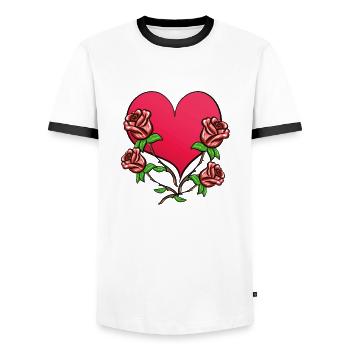 Rose Flower Heart Shape Symbol Roses - Men's Ringer Shirt - white/black - Front - AI Model Female 172 light (172cm) & AI Model Male 178 dark (178cm)