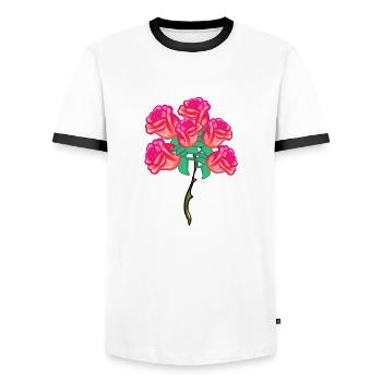 Flowering Symbol Shape Rose Plant Bouquet - Men's Ringer Shirt - white/black - Front - AI Model Female 172 light (172cm) & AI Model Male 178 dark (178cm)
