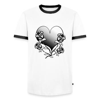 rose flower heart shape symbol roses gray love - Men's Ringer Shirt - white/black - Front - AI Model Female 172 light (172cm) & AI Model Male 178 dark (178cm)
