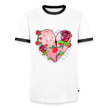 Heart Shape Symbol Pattern Roses Flowers Glitter Red - Men's Ringer Shirt - white/black - Front - AI Model Female 172 light (172cm) & AI Model Male 178 dark (178cm)