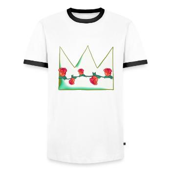 Green Crown Natural Flowers Roses Shape - Men's Ringer Shirt - white/black - Front - AI Model Female 172 light (172cm) & AI Model Male 178 dark (178cm)