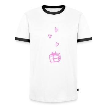 Gift Box Pink Symbol Christmas Hearts - Men's Ringer Shirt - white/black - Front - AI Model Female 172 light (172cm) & AI Model Male 178 dark (178cm)