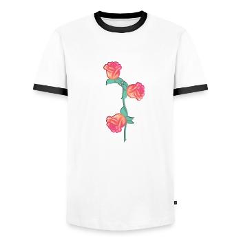 Plante Rouge Fleur Rose Naturelle - T-shirt contrasté Homme - blanc/noir - Devant - AI Model Female 172 light (172cm) & AI Model Male 178 dark (178cm)