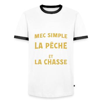 Je Suis Un Mec Simple J'aime La Pêche Et La Chasse - T-shirt contrasté Homme - blanc/noir - Devant - AI Model Female 172 light (172cm) & AI Model Male 178 dark (178cm)