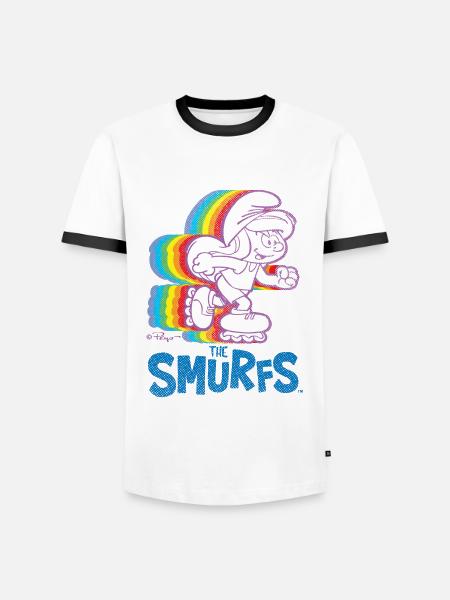 Schtroumpfs Design Avec Schtroumpfette En Patins - T-shirt contrasté Homme - blanc/noir