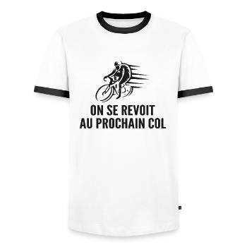 Humor Cycling Cycling and Mountain - Men's Ringer Shirt - white/black - Front - AI Model Female 172 light (172cm) & AI Model Male 178 dark (178cm)