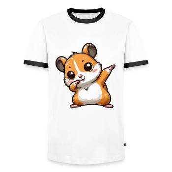 Dabbing Hamster: Cute Cartoon Fun - Men's Ringer Shirt - white/black - Front - AI Model Female 172 light (172cm) & AI Model Male 178 dark (178cm)