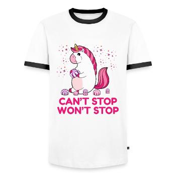 Can't Stop Won't Stop - Männer Kontrast-T-Shirt - Weiß/Schwarz - Vorne - AI Model Female 172 light (172cm) & AI Model Male 178 dark (178cm)