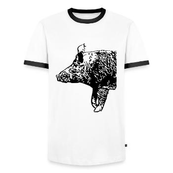 Wild Boar - Men's Ringer Shirt - white/black - Front - AI Model Female 172 light (172cm) & AI Model Male 178 dark (178cm)
