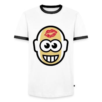 Glatzkopf Mit Kuss Auf Stirn (3C) - Männer Kontrast-T-Shirt - Weiß/Schwarz - Vorne - AI Model Female 172 light (172cm) & AI Model Male 178 dark (178cm)