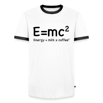 e=mc² - Energy = Milk x Coffee² - Männer Kontrast-T-Shirt - Weiß/Schwarz - Vorne - AI Model Female 172 light (172cm) & AI Model Male 178 dark (178cm)